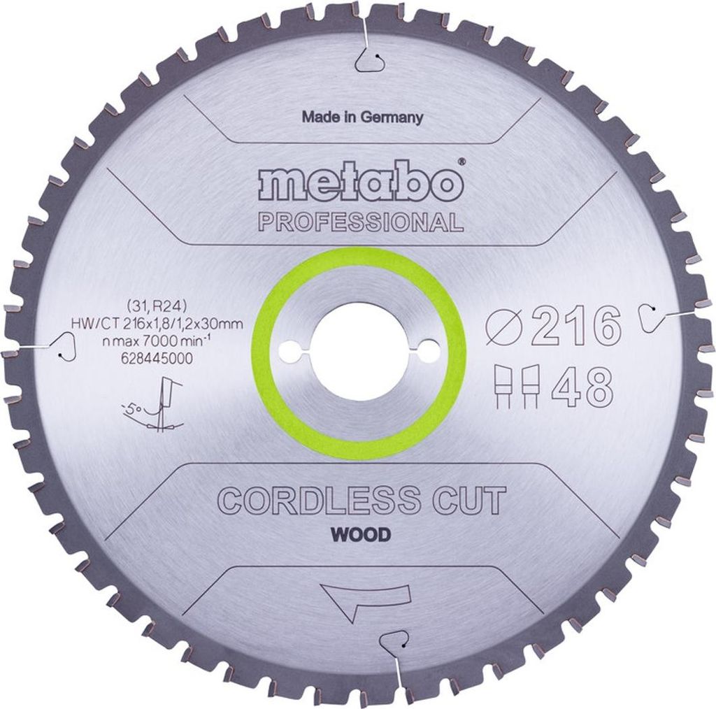 Metabo Sägeblatt cordless cut wood - professional, 216x30 Z48 WZ 5°neg