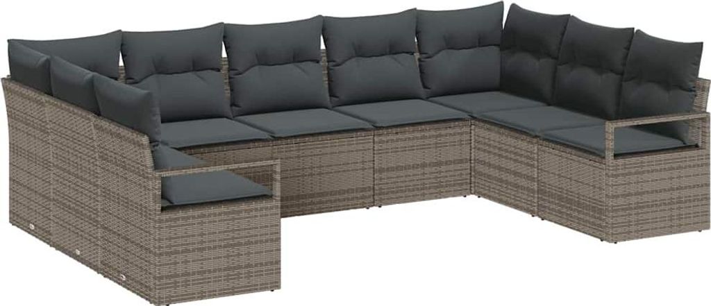 vidaXL Sofa Set mit Kissen 9 pcs Grau Poly Rattan