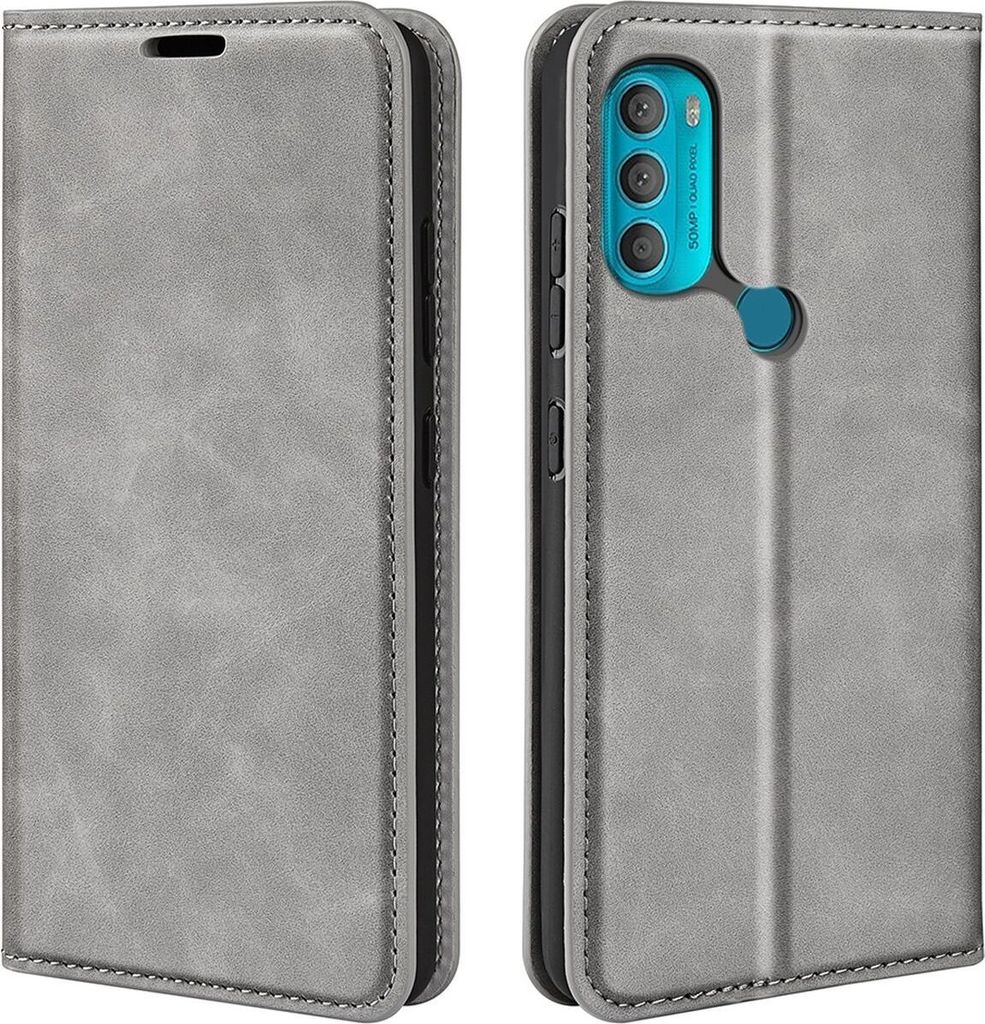 Mobigear Retro Slim Motorola Moto G71 5G Hülle Klapphülle Geldbörse - Grau
