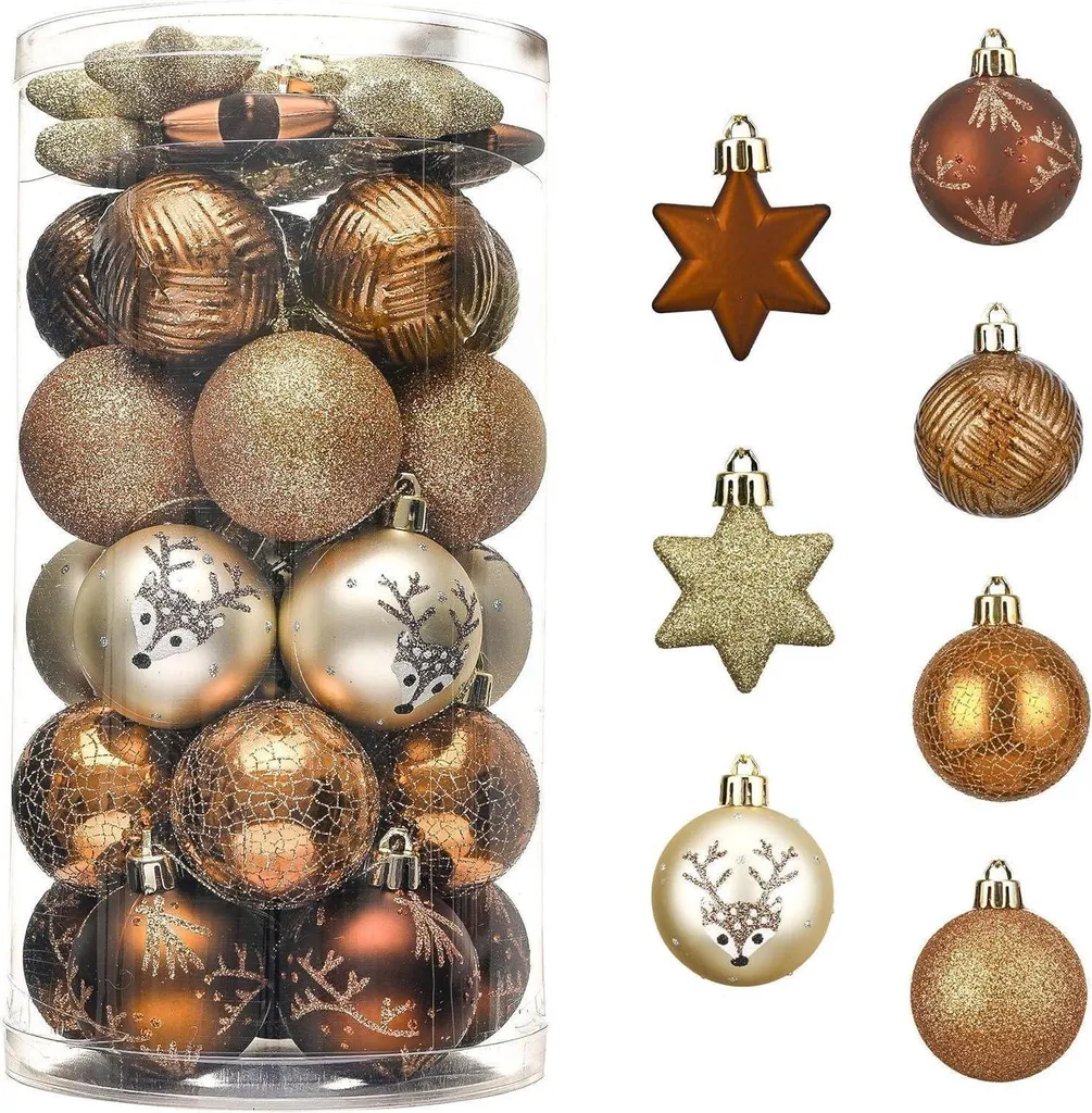 Valery Madelyn 35 Boules de Noël 5cm Thème Forêt Or et Cuivre Chic