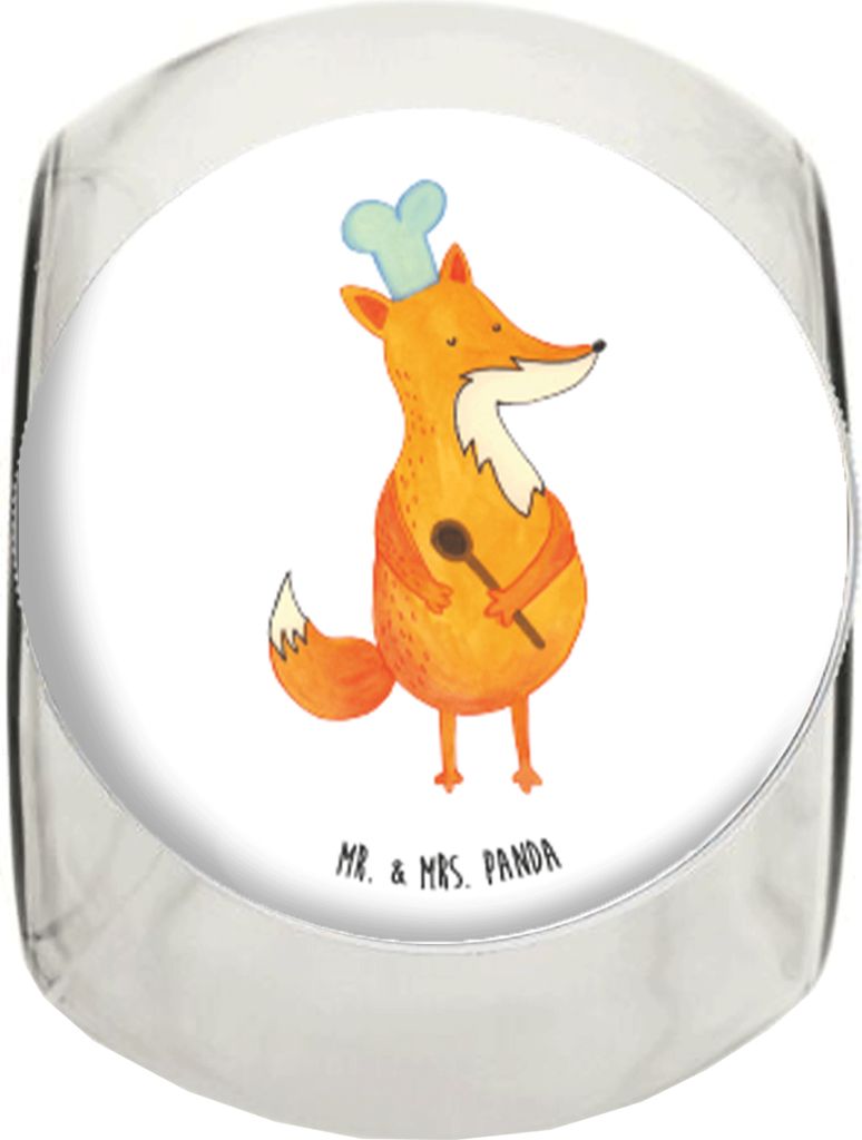 Mr. & Mrs. Panda Bonboniere Fuchs Koch L 870ml - Weiß - Geschenk, Kochen, gewürzglas, Chefkoch, Vorratsbehälter, Bäcker, Vorratsglas, Bonbongla...