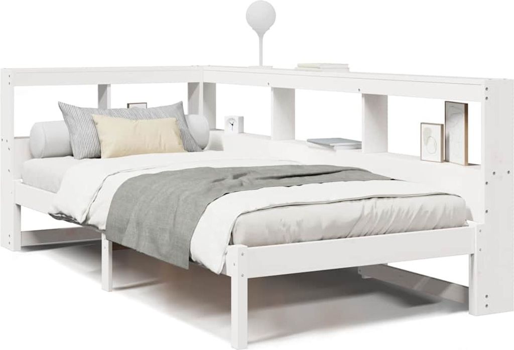 vidaXL Massivholzbett mit Regal ohne Matratze Weiß 90x200 cm Kiefer