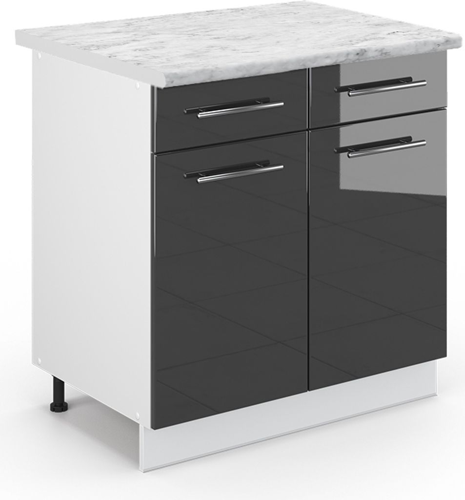 Küchenunterschrank Vicco Fame-Line Anthrazit Hochglanz 80 cm , AP Marmor, Model 46382