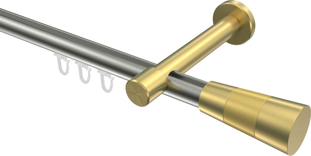 Interdeco Innenlaufstange / Gardinenstange mit Innenlauf Edelstahl-Optik / Messing-Optik, Typ Prestige Tanara (Konus Bicolor), 20 mm Ø 1-läufig, ...
