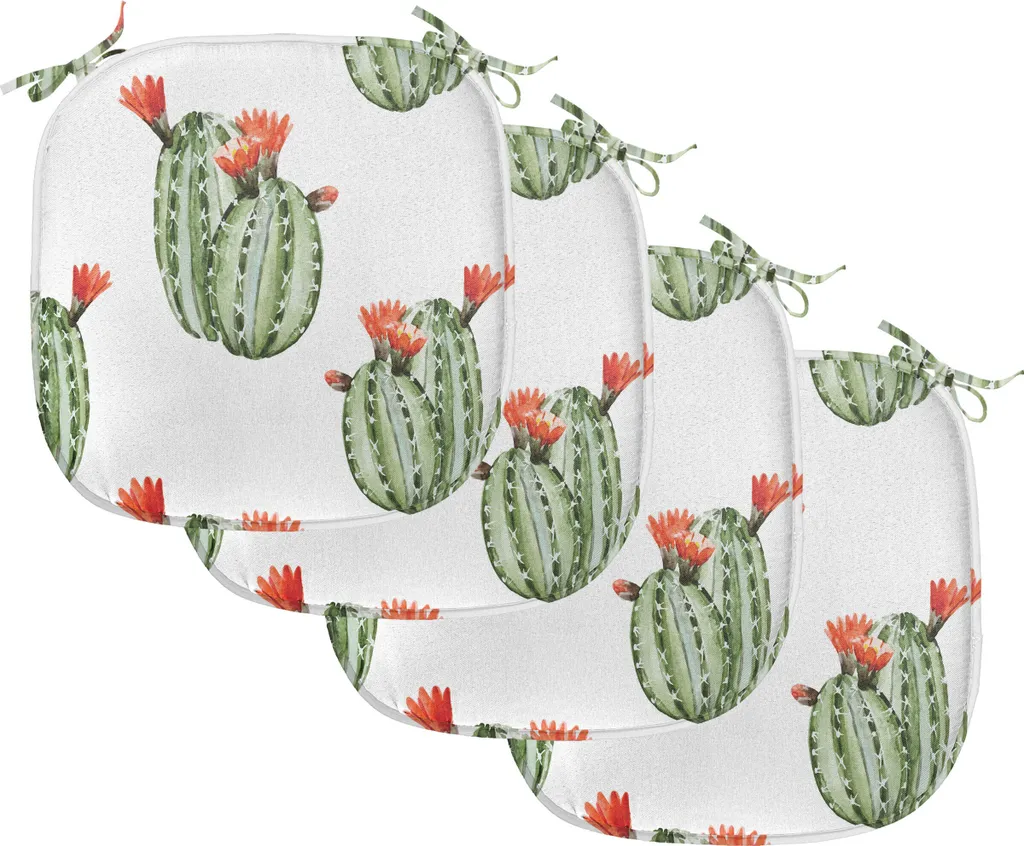 Coussin de Chaise Imperméable Motif Cactus pour Cuisine et Balcon x4