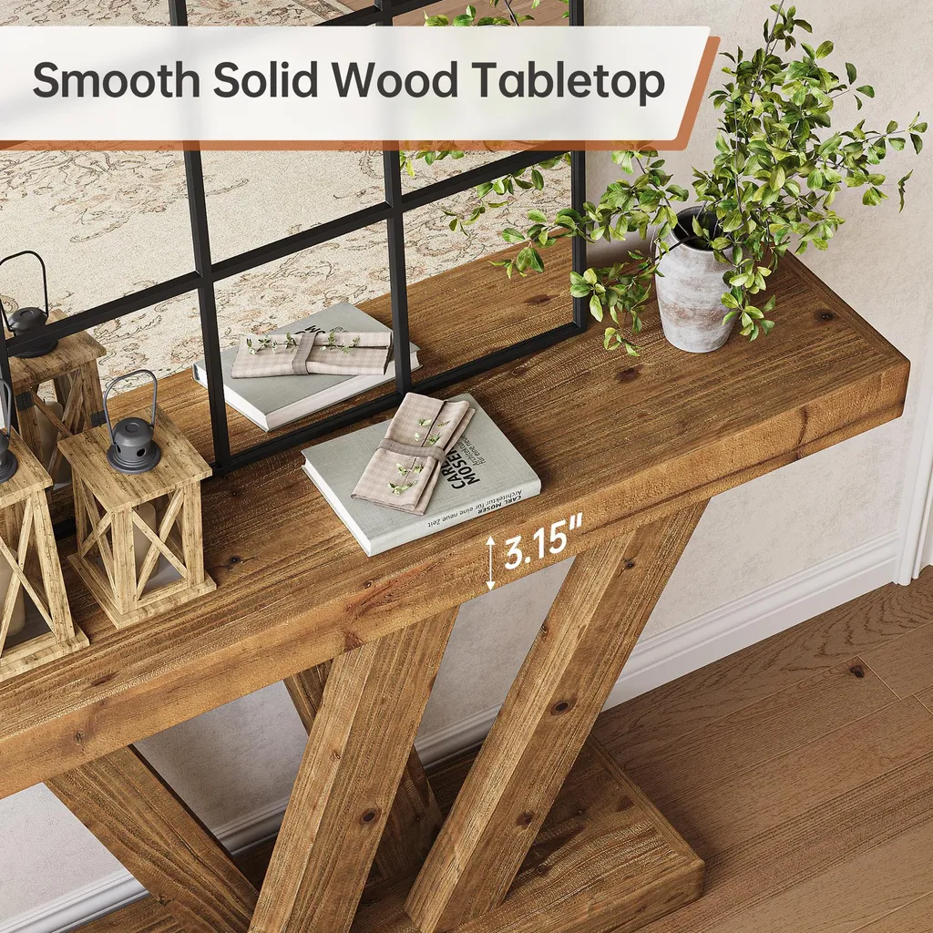 Tribesigns Table Console en Bois Massif 120cm avec Double Base en V - 8
