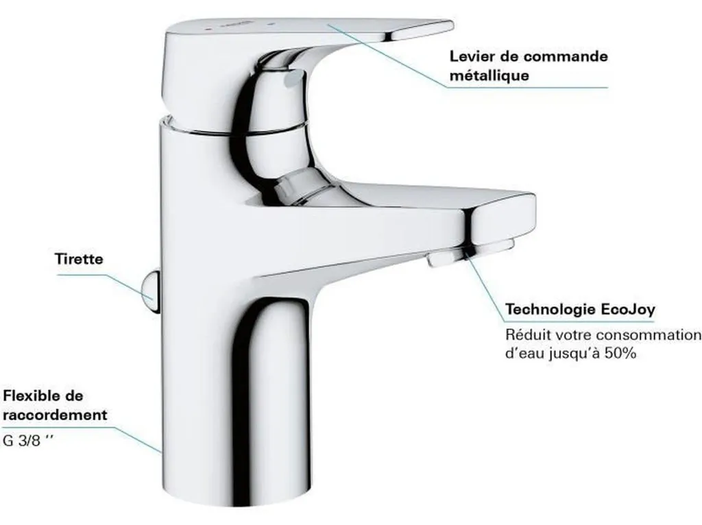 Robinet de lavabo mitigeur sanitaire chromé avec commande monomanette 1/2" - 3
