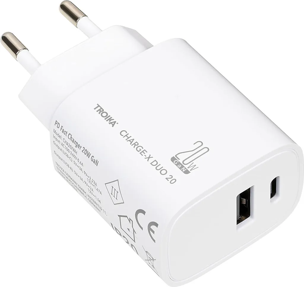 Chargeur de Voyage USB-C Rapide Charge-X Duo 20 pour Bureau et Maison