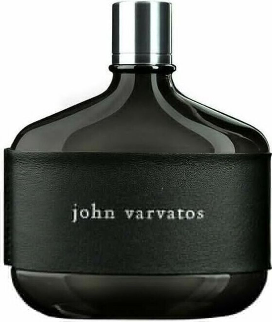 A studio shot of a John Varvatos cologne bottle.
