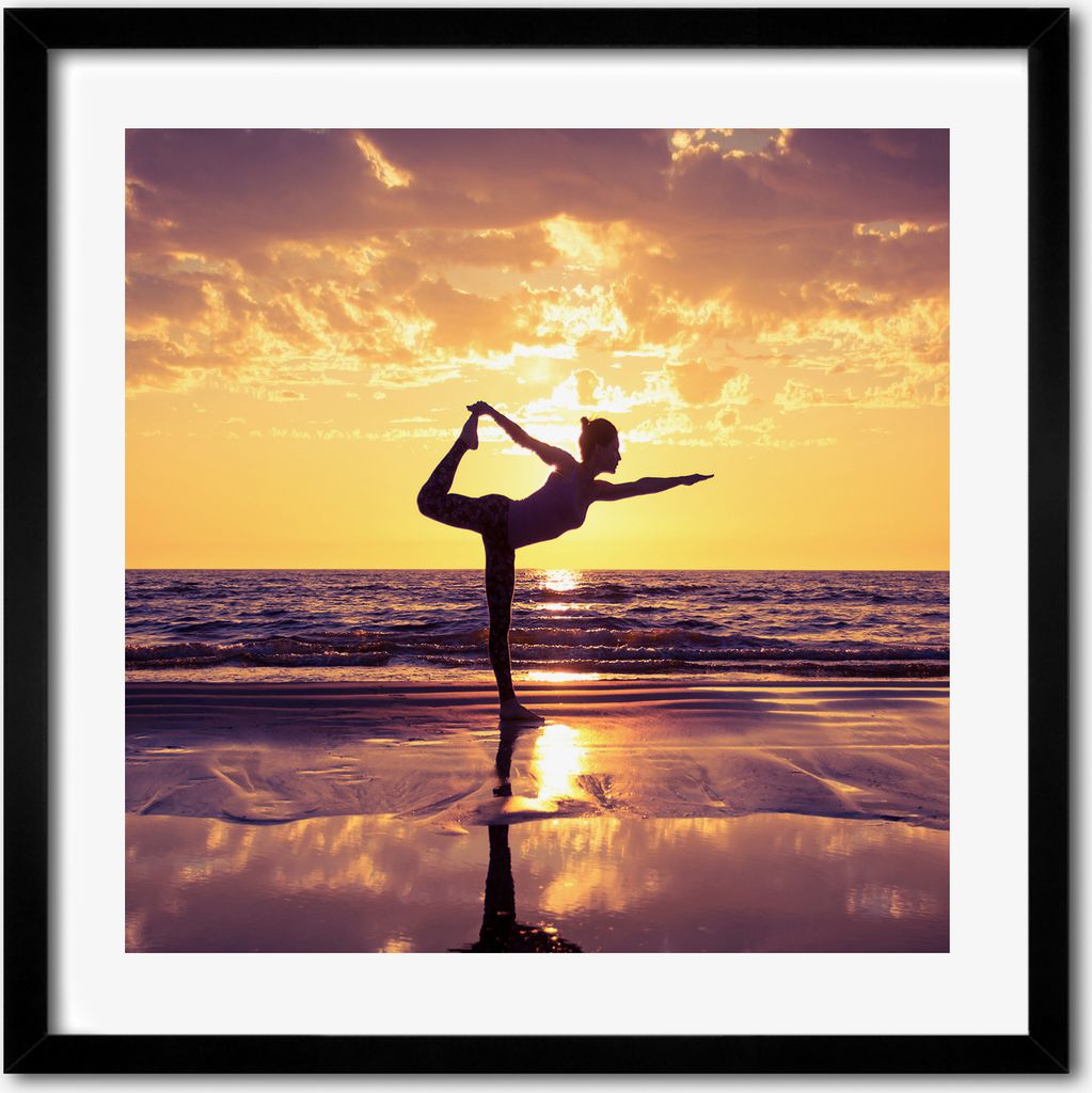 Bild - 50 cm x 50 cm - MDF - Rahmen, Wandkunst - Yoga am Strand