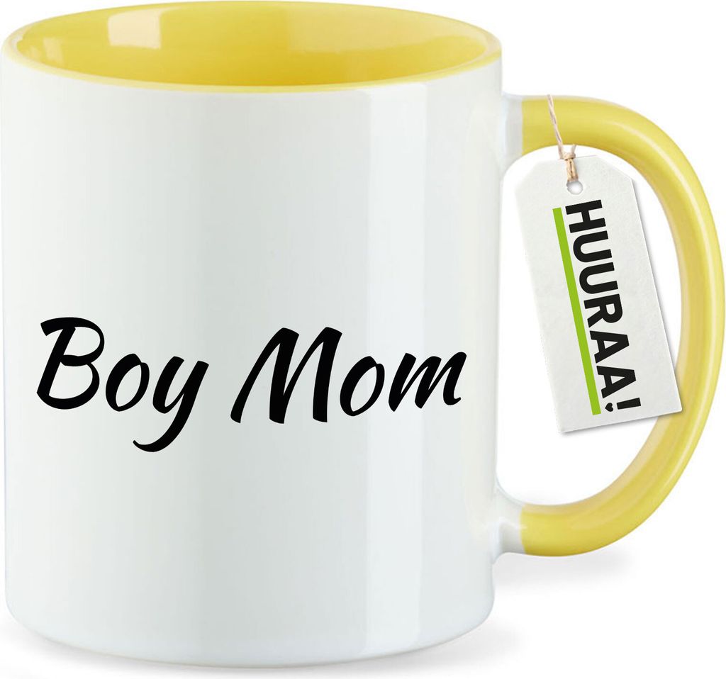Huuraa Kaffeetasse Boy Mom Schriftzug 330ml Gelb Keramik Kaffeebecher Geschenkidee