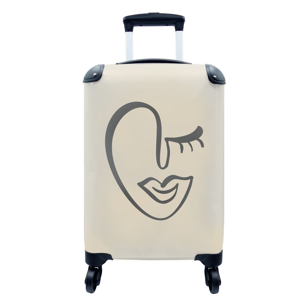 MuchoWow Koffer Handgepäck Trolley Rollkoffer Kleine Reisekoffer mit 4 Rollen - Gesicht - Lippen - Abstrakt - Cabin Size < 55x40x23 cm & 55x40x2...