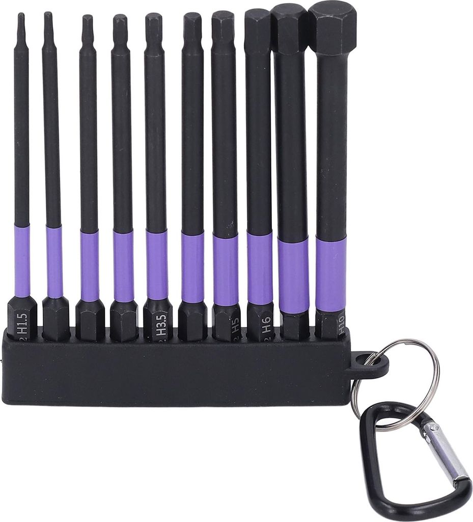 10-teiliges Impact Bit Set aus TS2-Legierungsstahl, 4 Zoll (100 mm), violett, hochfest, magnetisch, mit Basis