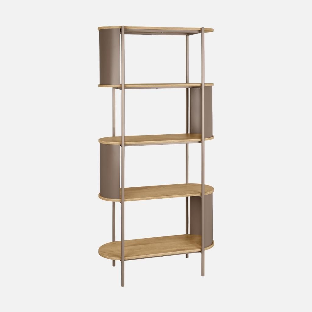 sweeek - Bücherregal aus gebogenem Metall mit Holzdekor, 5 Ebenen - Braun