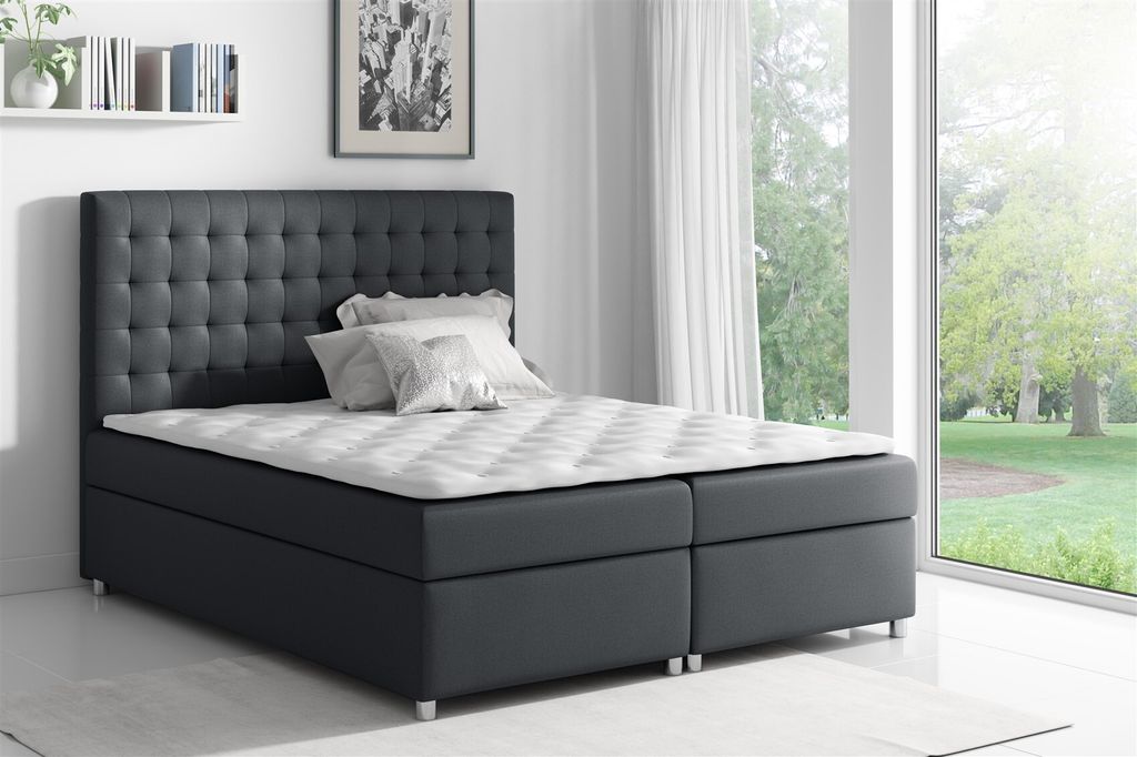 Boxspringbett Schlafzimmerbett CARIN Polyesterstoff Schwarz 180x200cm