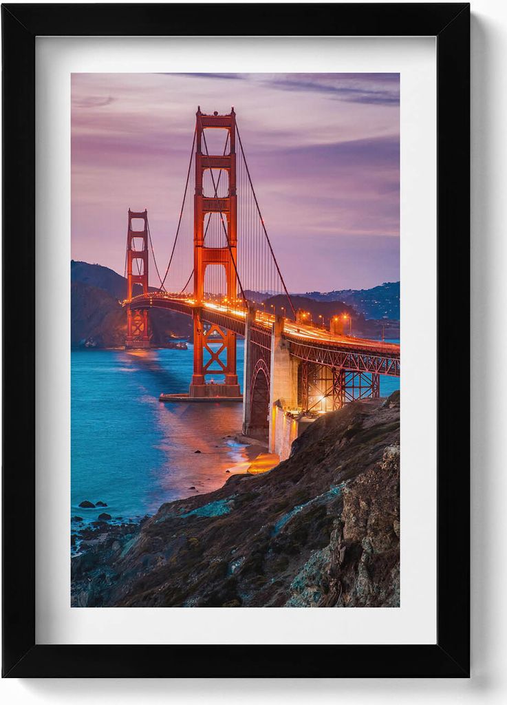 Golden Gate Bridge San Francisco– Wandbild mit Rahmen – Gerahmtes Bild – Wanddekoration – 20x30 cm – Schwarz