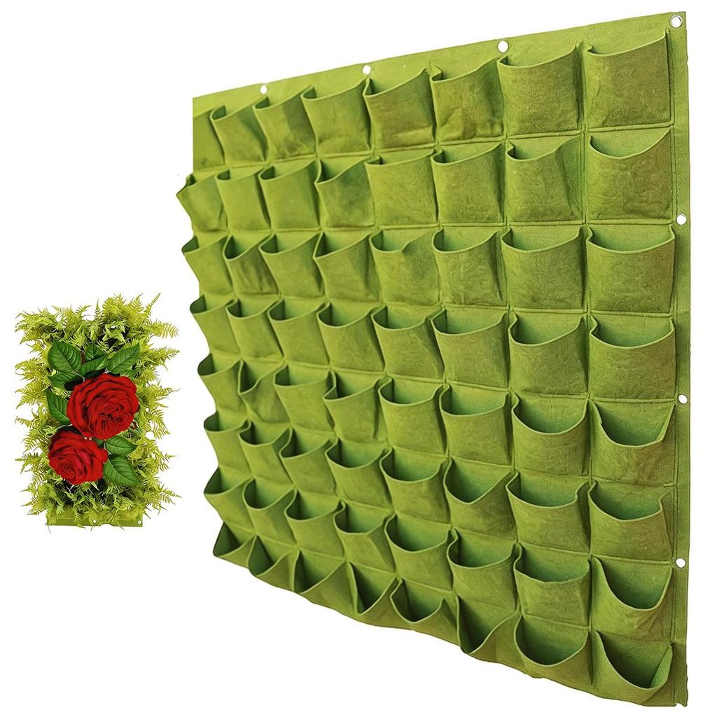 Hängende Pflanztasche mit 25 Taschen vertikaler Filz Pflanzen Wandgarten 100 x 100 cm für Garten Balkon