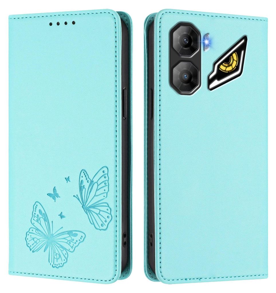 Lederhülle für ZTE nubia Neo 3, Schmetterling Prägung Leder Brieftasche Schutzhülle mit Ständer Türkis