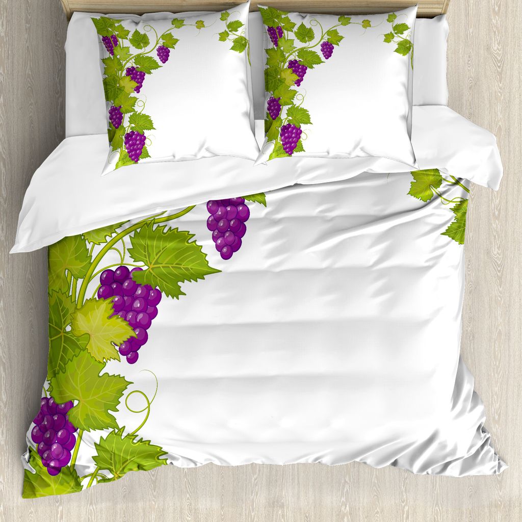 ABAKUHAUS Weinberg Bettbezug, Italienisch Latein, Milbensicher Allergiker geeignet mit Kissenbezügen, 155 cm x 220 cm - 80 x 80 cm, violett Grün