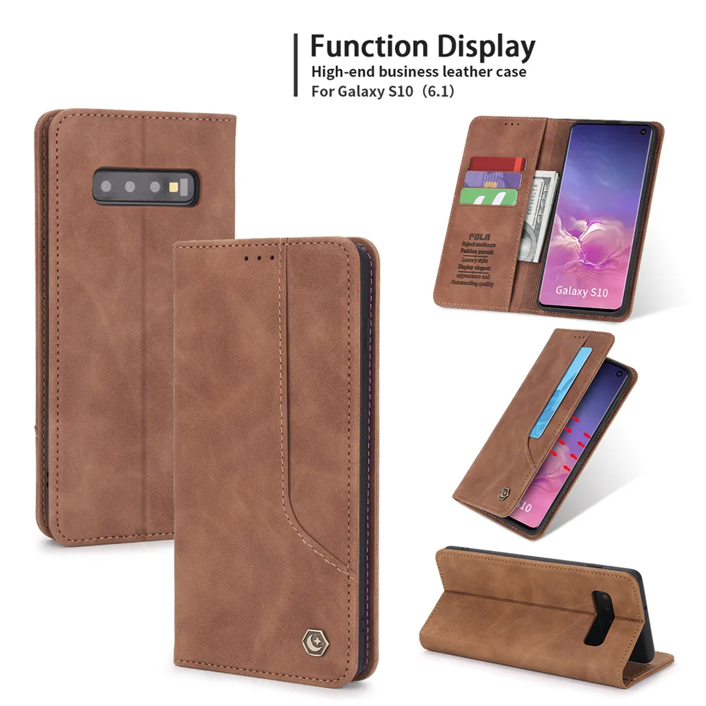 Custodia Samsung S10 Marrone Retrò - Portafoglio e Stand in Eco-Cuoio