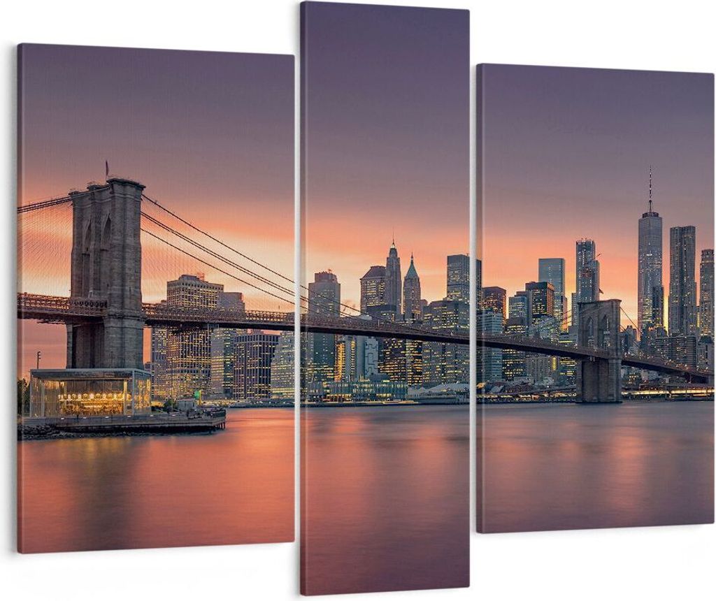 Bild auf Leinwand - Leinwandbild - New York Brücke Nacht - 95x80cm - Wand Bild - Wanddeko - Leinwanddruck - Bilder - Kunstdruck - Wanddekoration -...