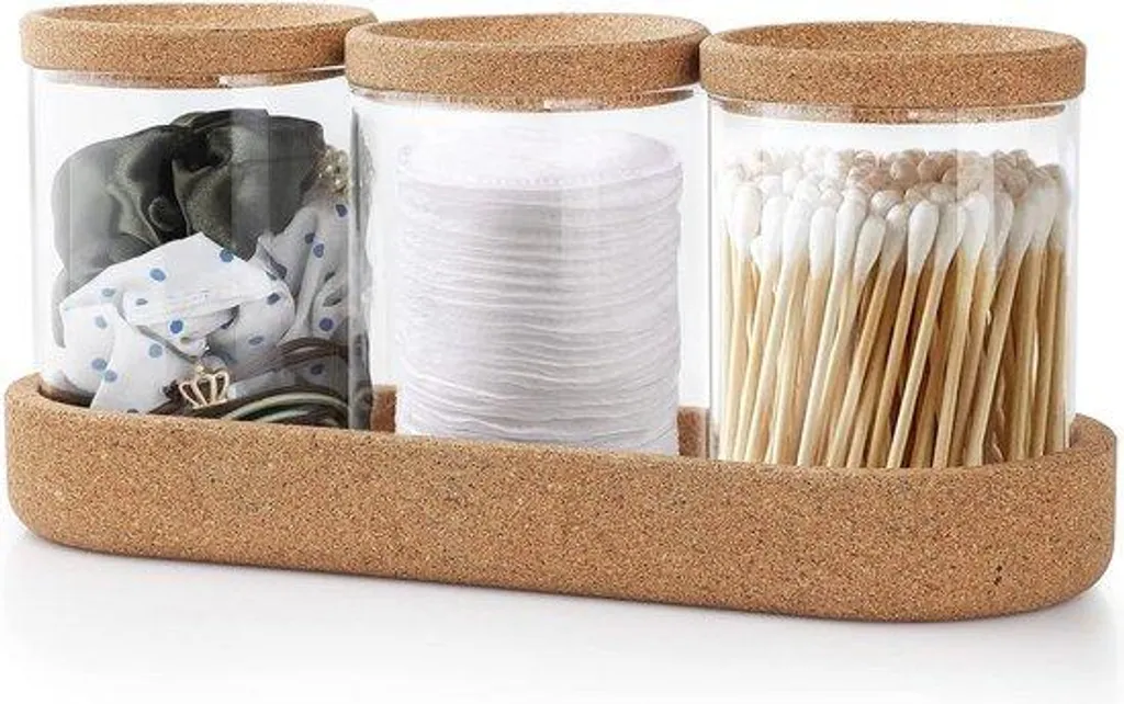 Boîte à disques de coton transparente avec socle et couvercle en verre