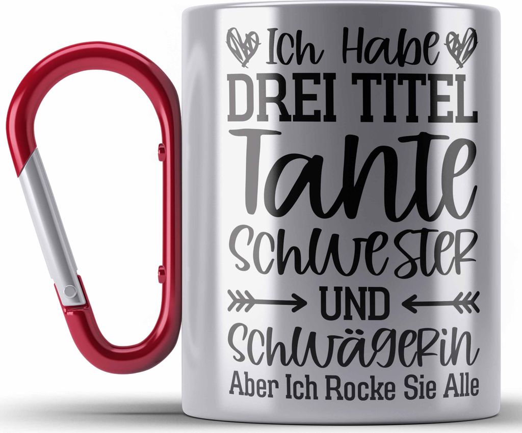 Trendation - Beste Tante Geschenk Edelstahl Tasse Karabiner mit Spruch für Tante Weihnachten Lieblings Schwester Tante Schwägerin (Rot)