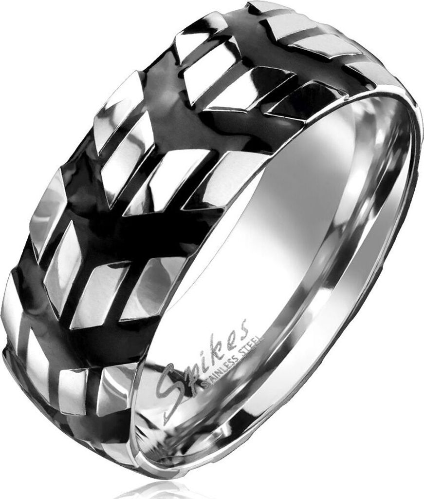 cooler Edelstahl Ring Pfeil Winkel Reifen-Profil Herren Damen Autiga schwarz 59 - Ø 18,95 mm