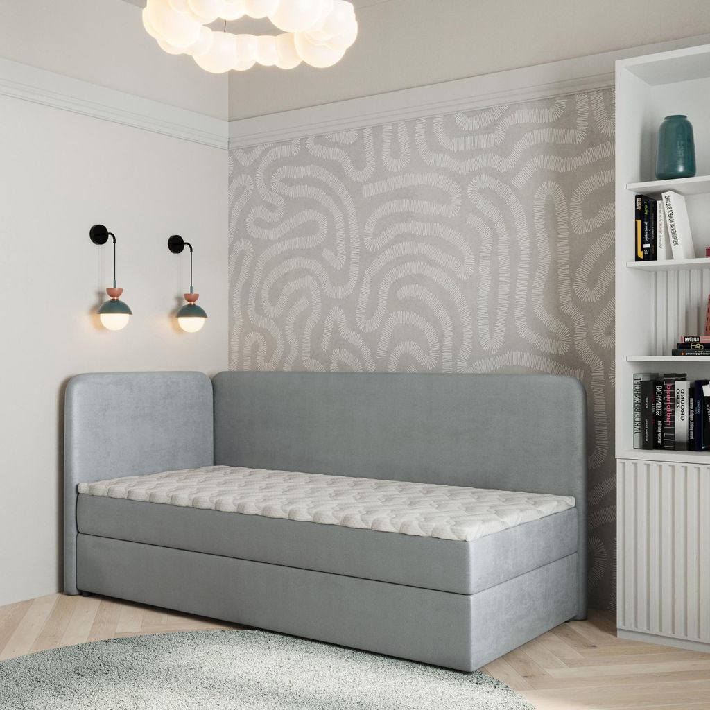 Masseno Boxspringbett GINA 80x200 cm Komplett-Set mit Bonell Matratze und Topper, Polsterbett mit Bettkästen -Hellgrau, PAROS 05