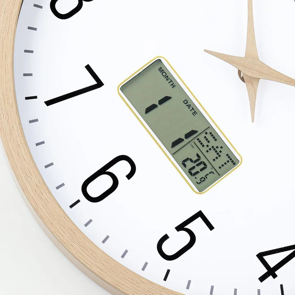 Horloge Murale Silencieuse pour Chambre avec Date et Température LCD