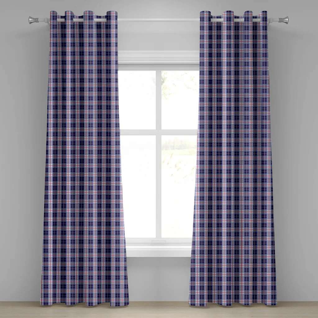 Rideaux décoratifs 2 panneaux motif tartan écossais marron et bleu roi