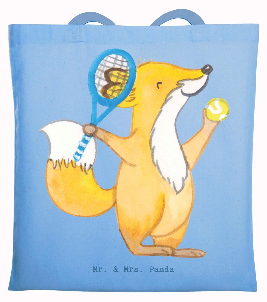 Mr. & Mrs. Panda Jutebeutel Fuchs Tennis spielen - Sky Blue - Geschenk, Beutel, Baumwolltasche, Turnier, Ballsportart, Tennisverein, Shopping Tasch...