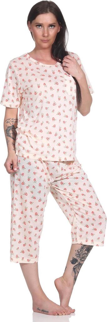 Damen Pyjama 3/4 Hose & Shirt Schlafanzug Hausanzug Sommer; Aprikose/XL/42