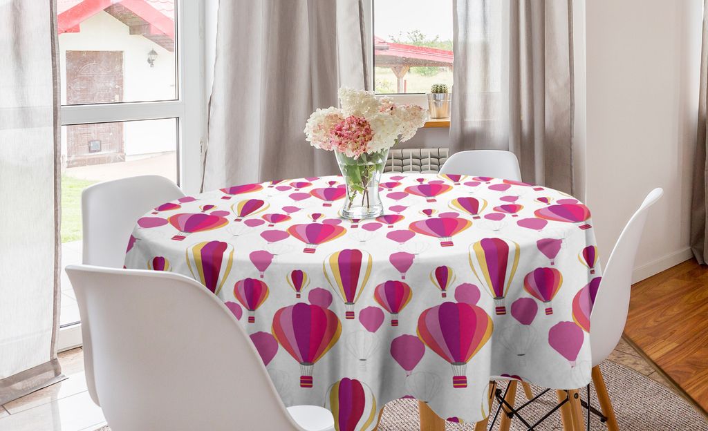 ABAKUHAUS Ballon Runde Tischdecke, Bunte abstrakte Flugzeuge, Kreis Tischdecke Abdeckung für Esszimmer Küche Dekoration, 150 cm, Mehrfarbig