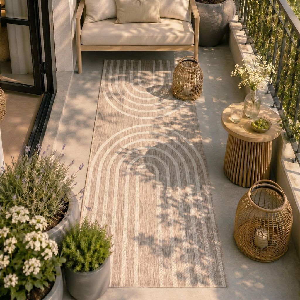 Volero - Balkonteppich - Sierra Arches Beige Creme - 80x300 cm - Balkon, Garten / Terrasse, Flur - Boho, Modern, Skandinavisch