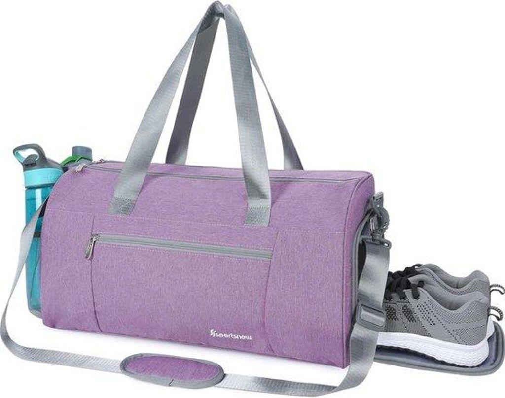 Gym-Tas, Reistas mit Schuhfach und Näschtasche, Fitness-Tas, Tas für Gym, Fitness, Urlaub, Übernachtung, lilafarbene Tasche