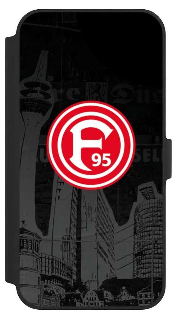 NIVOCASE Klapphülle für Apple iPhone 14 Plus Handyhülle aus Kunst Leder NIVOflip schwarz Fortuna Düsseldorf Logo Offizielles Lizenzprodukt
