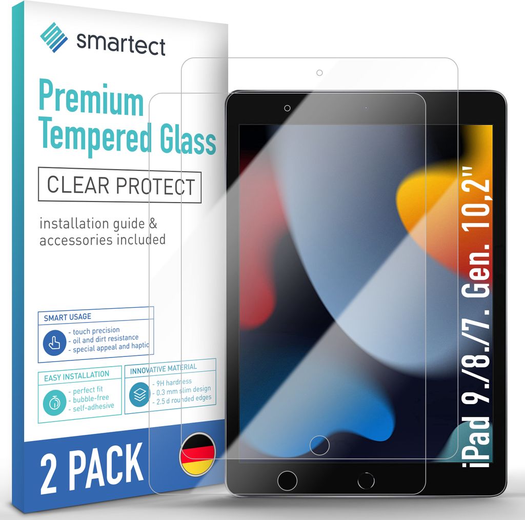 2x Schutzglas Panzerfolie für iPad 9./8./7. Gen. Produktbild 