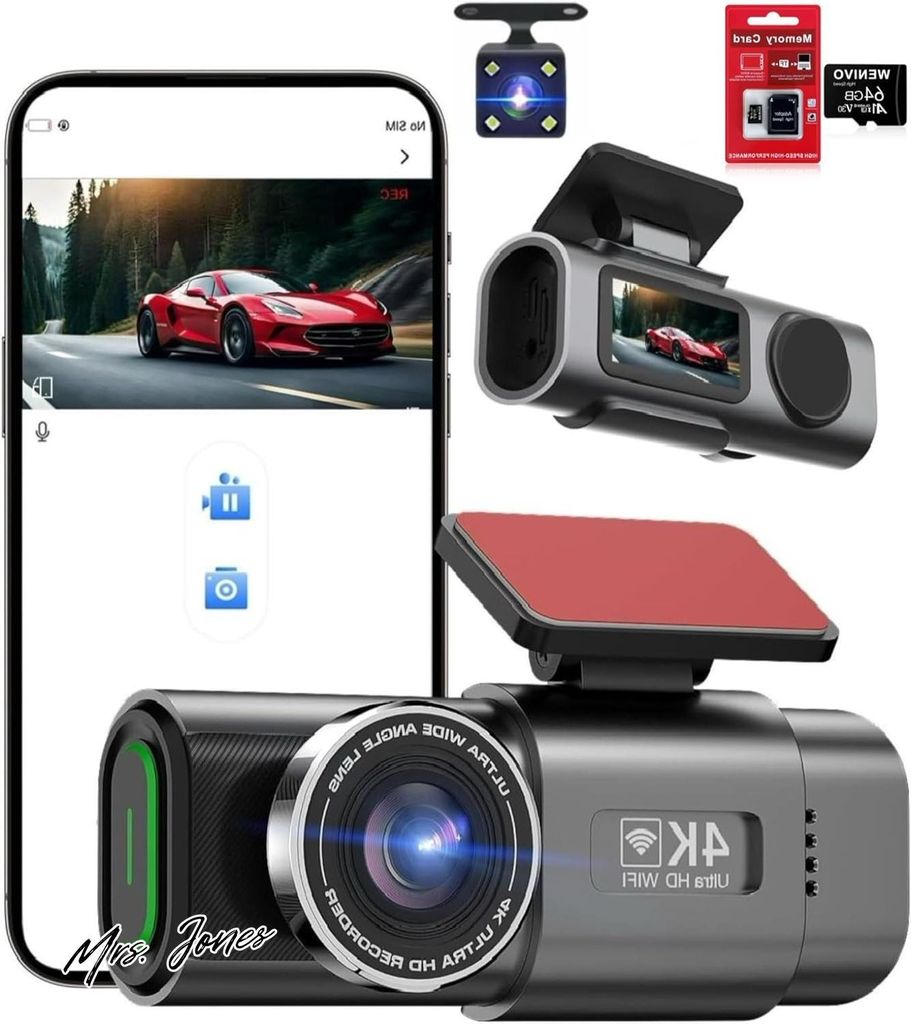 Dashcam per auto 4K con GPS, visione notturna e grandangolo Immagine del prodotto 