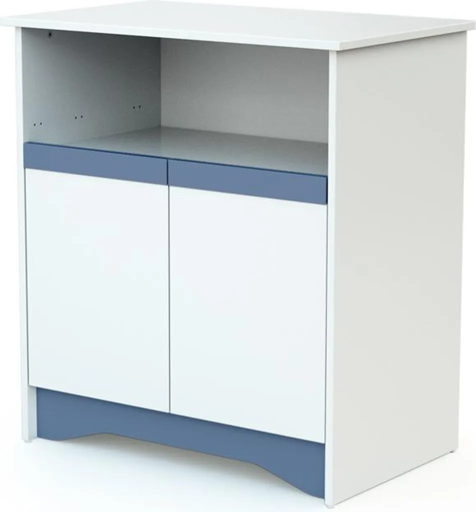 Commode à langer AT4 Cotillon pour chambre bébé, bois blanc et bleu
