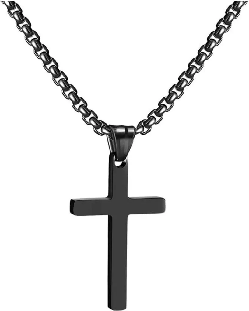 Collana da uomo con croce in acciaio inossidabile - Ciondolo nero, oro