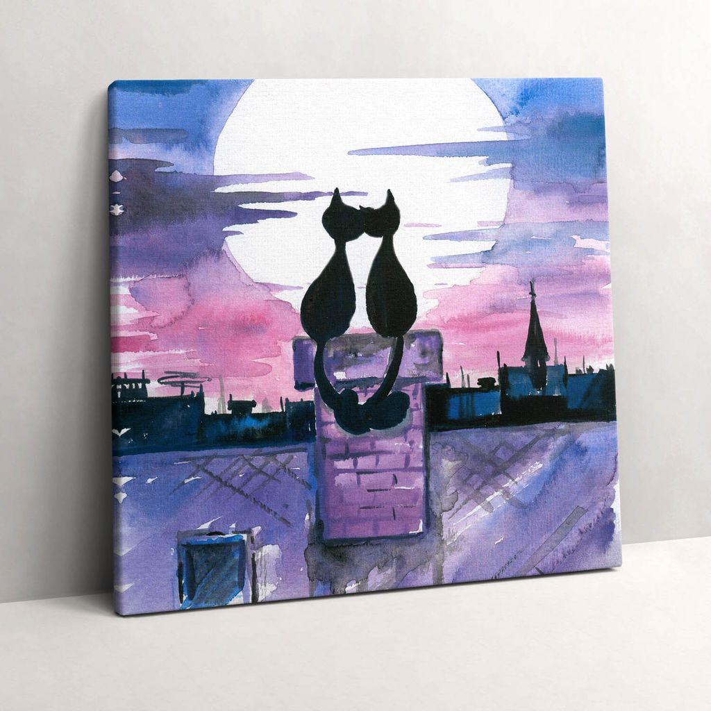 Cats looking at the moon – Leinwandbild Wandbild – 60x60 cm – Leinwandbilder – Wandbilder – Schlafzimmer – Flur