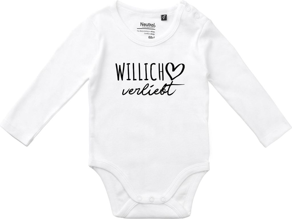 Huuraa Baby Body Willich verliebt 62 White Baumwolle Fairtrade Langarmbody Geschenkidee
