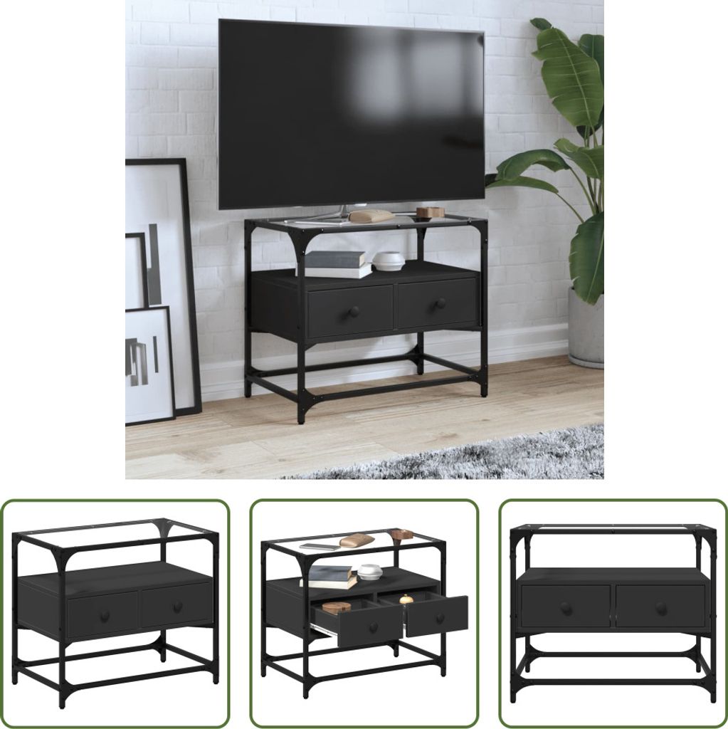 The Living Store TV-Schrank mit Glasplatte Schwarz 60x35x51 cm Holzwerkstoff