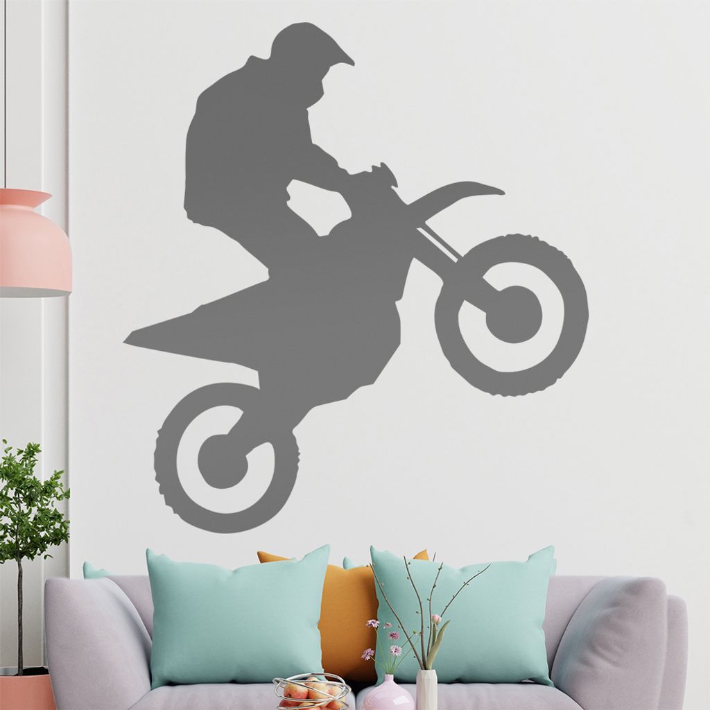 KIWISTAR Motocrossfahrer Silhouette fahrend Wandtattoo in 6 Größen - Wandaufkleber Wall Sticker - Dekoration, Küche, Wohnzimmer, Schlafzimmer, B...