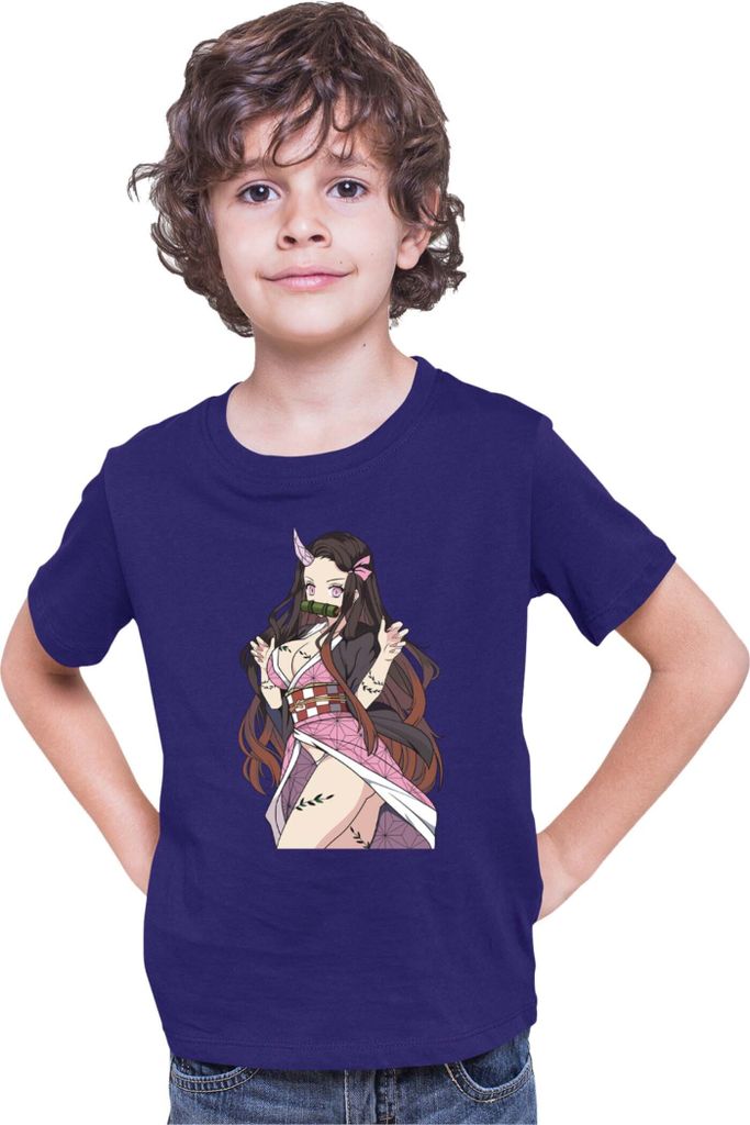 Kinder T-Shirt Demon Anime Slayer Kimetsu No Yaiba Nezuko Kamado 16, 7-8 Jahr - 128 / Dunkelblau