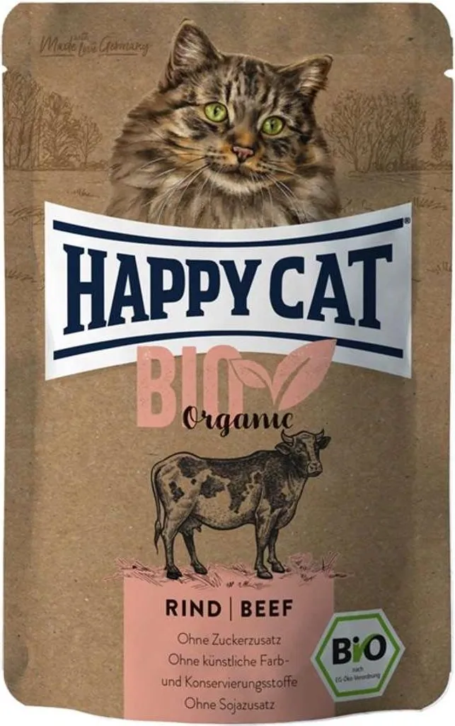 Happy Cat Bio Manzo 12x85g - Cibo Umido Biologico per Gatti Adulti