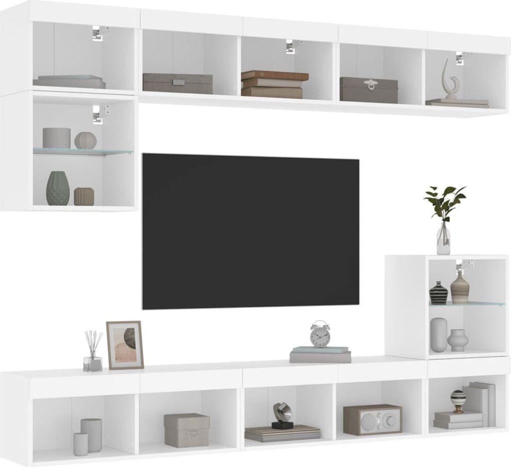Maison Exclusive - 8-tlg. Wohnwand mit LED-Beleuchtung Weiß Holzwerkstoff