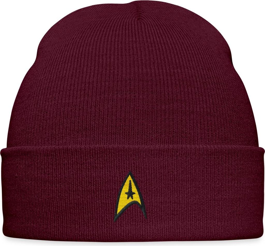 Spreadshirt Star Trek The Original Series Besatzung Logo Stick Bestickte Wintermütze, One size, Burgunderrot