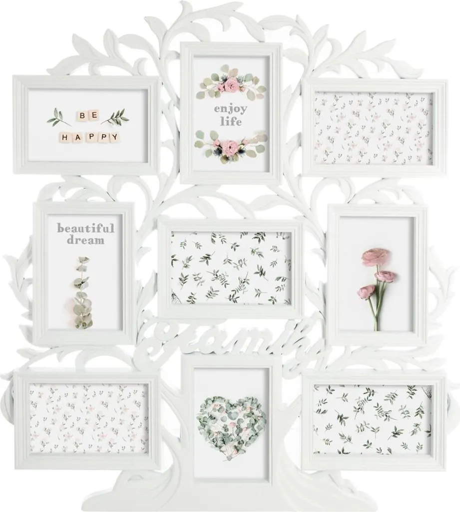 Cadre photo pêle-mêle mural blanc pour 9 vues - Décoration Atmosphera
